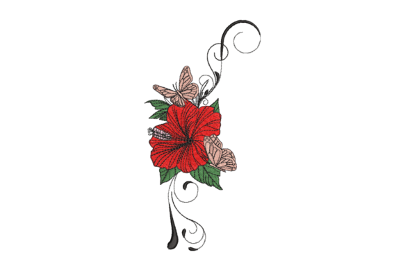 Hibiscus Butterflies Embroidery Design