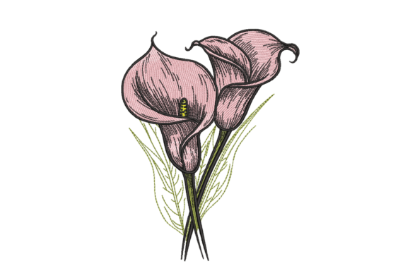 Pink Calla Lily Duo: Elegant Holiday Embroidery